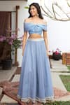 Buy_Jade by Monica and Karishma_Blue Tulle Embroidered Thread Work One Shoulder Off Choli And Lehenga Set _at_Aza_Fashions