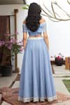 Jade by Monica and Karishma_Blue Tulle Embroidered Thread Work One Shoulder Off Choli And Lehenga Set _Online_at_Aza_Fashions