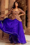 Buy_Swati Vijaivargie_Purple Chanderi Silk Embroidery Scoop Neck Kurta Lehenga Set _at_Aza_Fashions