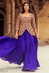 Swati Vijaivargie_Purple Chanderi Silk Embroidery Scoop Neck Kurta Lehenga Set _Online_at_Aza_Fashions