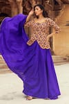 Buy_Swati Vijaivargie_Purple Chanderi Silk Embroidery Scoop Neck Kurta Lehenga Set _Online_at_Aza_Fashions