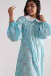 Buy Negra Elegante Blue Bemberg Muslin Floral Block Print Peter Pan Midi Dress Online at Aza Fashions Buy_Negra Elegante_Blue Bemberg Muslin Floral Block Print Peter Pan Midi Dress _Online_at_Aza_Fashions