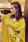 Buy_Gopi Vaid_Yellow Crepe Embroidery V Neck Printed Kaftan Dress _Online_at_Aza_Fashions