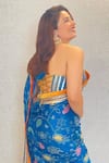 Shop_Gopi Vaid_Blue Saree Chiffon Blouse Cotton Silk Printed Ruffle Set  _at_Aza_Fashions