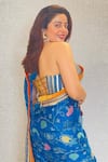 Shop_Gopi Vaid_Blue Saree Chiffon Blouse Cotton Silk Printed Ruffle Set  _Online_at_Aza_Fashions