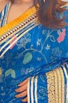 Gopi Vaid_Blue Saree Chiffon Blouse Cotton Silk Printed Ruffle Set  _at_Aza_Fashions