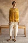 Buy_Swatti Kapoor_Yellow Handwoven Chanderi Mul Printed Block Nellie Kedia Top  _at_Aza_Fashions