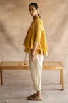 Swatti Kapoor_Yellow Handwoven Chanderi Mul Printed Block Nellie Kedia Top  _Online_at_Aza_Fashions