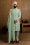Buy_Punit Arora_Green Silk Embroidery Thread Embellished Sherwani Set _at_Aza_Fashions