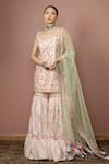 Buy_Tamanna Punjabi Kapoor_Peach Chanderi Kurta Gharara Set_Online_at_Aza_Fashions