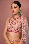 Tamanna Punjabi Kapoor_Orange Chanderi, Organza Lining Crepe Halter Bridal Lehenga Set _Online_at_Aza_Fashions