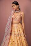 Shop_Tamanna Punjabi Kapoor_Orange Chanderi, Organza Lining Crepe V Neck Bridal Lehenga Set _at_Aza_Fashions