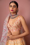 Tamanna Punjabi Kapoor_Orange Chanderi, Organza Lining Crepe V Neck Bridal Lehenga Set _Online_at_Aza_Fashions