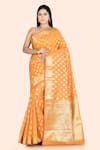 Buy_Nazaakat by Samara Singh_Orange Banarasi Cotton Silk Polka Dot Saree_at_Aza_Fashions