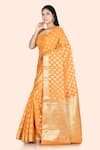 Nazaakat by Samara Singh_Orange Banarasi Cotton Silk Polka Dot Saree_Online_at_Aza_Fashions