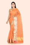 Buy_Nazaakat by Samara Singh_Orange Banarasi Cotton Silk Polka Dot Saree_at_Aza_Fashions