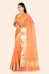 Nazaakat by Samara Singh_Orange Banarasi Cotton Silk Polka Dot Saree_Online_at_Aza_Fashions