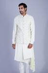 Buy_Sarab Khanijou_White Raw Silk Embroidered Bundi And Draped Kurta Set _at_Aza_Fashions