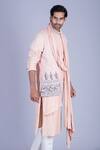 Buy_Sarab Khanijou_Peach Moss Crepe Draped Kurta Set _at_Aza_Fashions