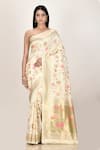 Buy_Nazaakat by Samara Singh_White Banarasi Silk Minedar Saree_at_Aza_Fashions