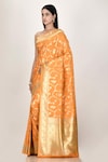 Nazaakat by Samara Singh_Orange Banarasi Silk Minedar Saree_Online_at_Aza_Fashions