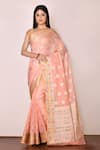 Buy_Samyukta Singhania_Peach Banarasi Cotton Silk Saree _at_Aza_Fashions