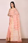 Samyukta Singhania_Peach Banarasi Cotton Silk Saree _Online_at_Aza_Fashions