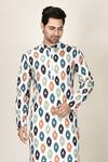 Buy_Aryavir Malhotra_White Rayon Printed Short Kurta For Men_at_Aza_Fashions