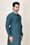 Aryavir Malhotra_Green Cotton Viscose Pathani Short Kurta_Online_at_Aza_Fashions