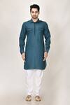 Buy_Aryavir Malhotra_Green Cotton Viscose Pathani Short Kurta_Online_at_Aza_Fashions