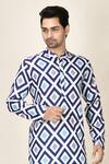 Buy_Aryavir Malhotra_Blue Rayon Geometric Print Kurta_at_Aza_Fashions