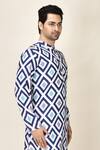 Aryavir Malhotra_Blue Rayon Geometric Print Kurta_Online_at_Aza_Fashions