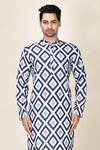 Aryavir Malhotra_Blue Rayon Geometric Print Kurta_at_Aza_Fashions