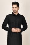 Buy_Aryavir Malhotra_Black Cotton Viscose Pathani Short Kurta_at_Aza_Fashions