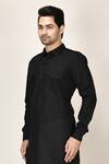 Shop_Aryavir Malhotra_Black Cotton Viscose Pathani Short Kurta_Online_at_Aza_Fashions