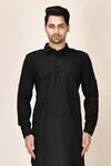 Aryavir Malhotra_Black Cotton Viscose Pathani Short Kurta_at_Aza_Fashions