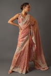 Buy_Aangan by Parul_Red Organza Tissue Embroidered Honey Comb Leaf Neck Saree With Blouse  _at_Aza_Fashions