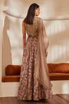 Shop_Nikita Mhaisalkar_Beige Blouse Tulle Printed Brick Boat Neck Georgette Lehenga Set _at_Aza_Fashions