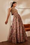 Nikita Mhaisalkar_Beige Blouse Tulle Printed Brick Boat Neck Georgette Lehenga Set _Online_at_Aza_Fashions