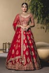 Buy_Nitika Gujral_Red Lehenga And Blouse Raw Silk Dupatta Tulle Embroidery Bridal Set _at_Aza_Fashions