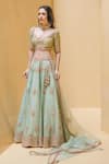 Nitika Gujral_Green Lehenga And Dupatta Organza Blouse Banarasi Embroidery Leaf Bridal Set _Online_at_Aza_Fashions