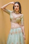 Shop_Nitika Gujral_Green Lehenga And Dupatta Organza Blouse Banarasi Embroidery Leaf Bridal Set _Online_at_Aza_Fashions