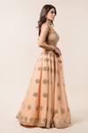 Nitika Gujral_Peach Lehenga And Dupatta Organza Blouse Banarasi Embroidery Square Neck Set _Online_at_Aza_Fashions