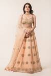 Buy_Nitika Gujral_Peach Lehenga And Dupatta Organza Blouse Banarasi Embroidery Square Neck Set _Online_at_Aza_Fashions