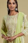 Shop_Saundh_Green Dhaka Mal Cotton Embroidered Kurta Set_Online_at_Aza_Fashions