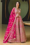 Nitika Gujral_Pink Lehenga And Blouse Taffeta Dupatta Tulle Embroidery V Neck Bridal Set _Online_at_Aza_Fashions