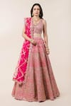 Buy_Nitika Gujral_Pink Lehenga And Blouse Taffeta Dupatta Tulle Embroidery V Neck Bridal Set _Online_at_Aza_Fashions