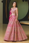 Shop_Nitika Gujral_Pink Lehenga And Blouse Taffeta Dupatta Tulle Embroidery V Neck Bridal Set _Online_at_Aza_Fashions