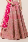 Nitika Gujral_Pink Lehenga And Blouse Taffeta Dupatta Tulle Embroidery V Neck Bridal Set _at_Aza_Fashions