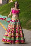 Buy_Nitika Gujral_Multi Color Lehenga And Blouse Brocade Dupatta Organza Embroidery One Set _at_Aza_Fashions